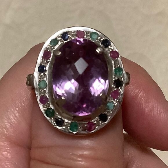 𝅺sterling SILVER 925 AMETHYST/RUBY/EMERALD/SAPPHIRE WOMAN RING SIZE US 7.5​​ - Picture 7 of 12